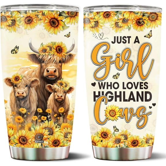 Highland Cow Gifts for Women Stainless Steel Tumbler 20oz With Lid Just A Girl Who Loves Cows Cups Decor Travel Mug Coffee Cup Water Bottle Christmas Birthday Valentines Gift for Daughter Girls