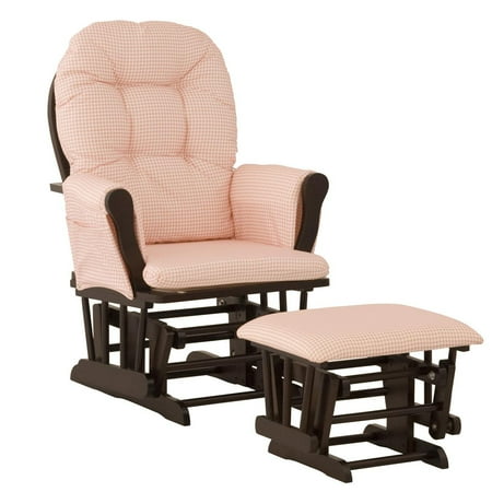 Stork Craft Custom Hoop Glider & Ottoman-Color:Pink Gingham Cushions,Finish:Espresso Finish