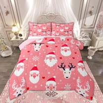 Manfei Cartoon Santa Claus Bedding Comforter Set for Kids, Christmas Deer Twin Comforter Sets, Kawaii Snowflake Heart Bedding Set Breathable Home Decor, Reversible 2-Piece