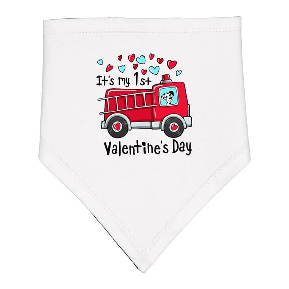 Inktastic It's My 1st Valentine's Day Fire Truck with Cute Dalmatian Baby Bandana Bib