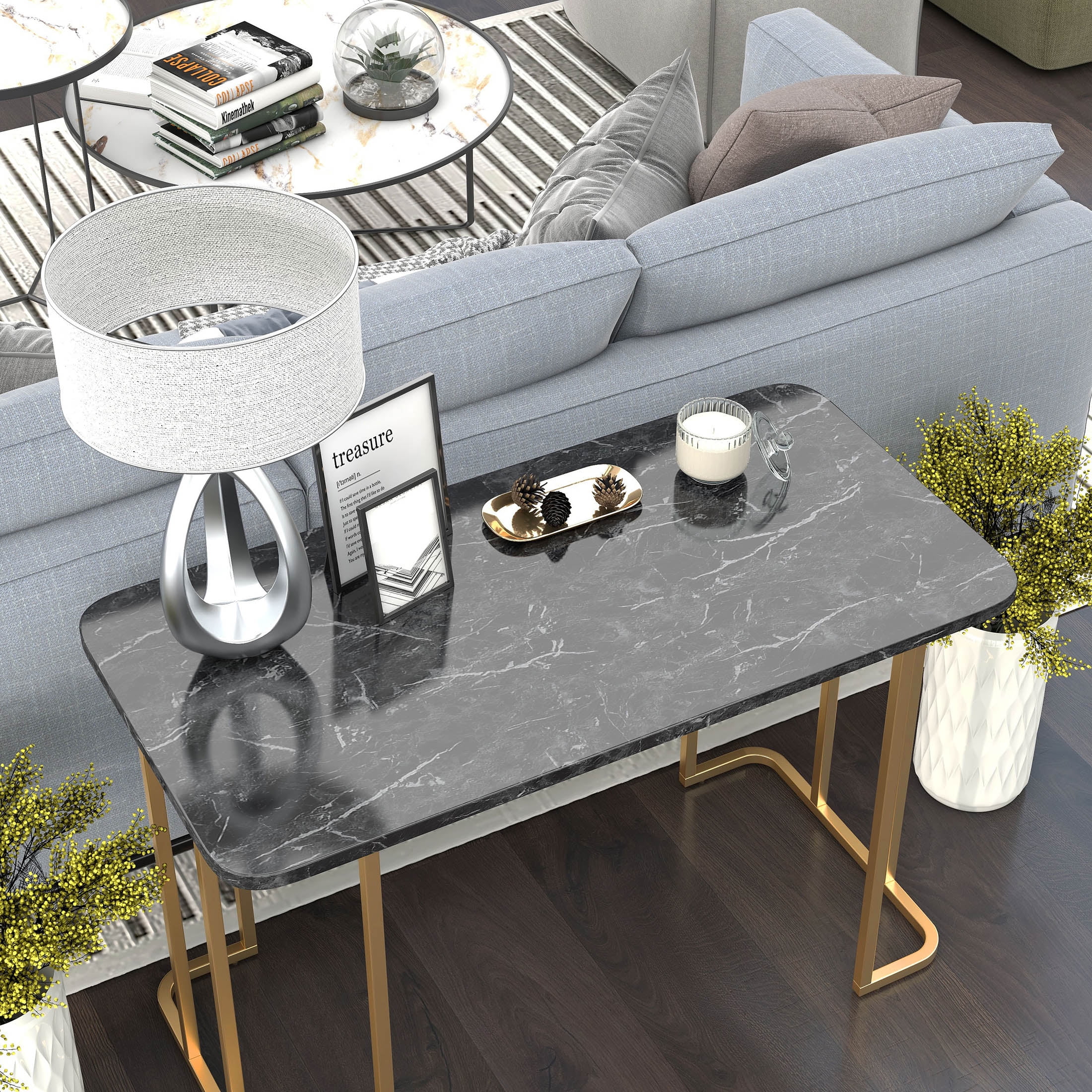 Furniture of America Musel Faux Marble Top Console Table, Black