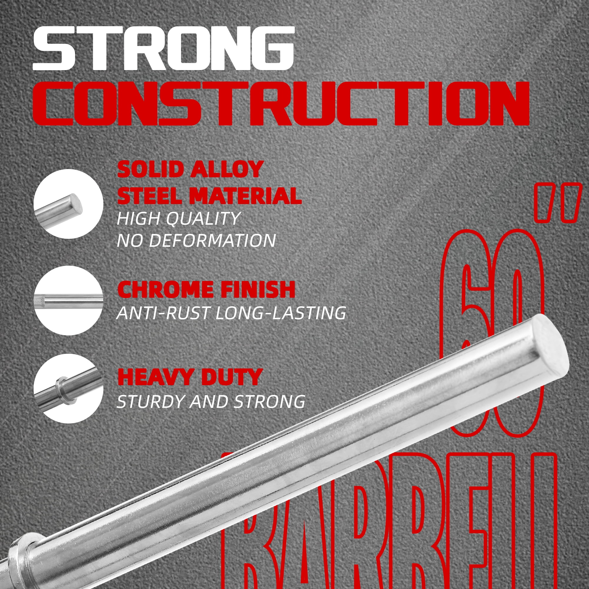 Signature Fitness Olympic Barbell, Straight Alloy Steel Weightlifting Bar, Silver Finish, 5/6/7 FT Options
