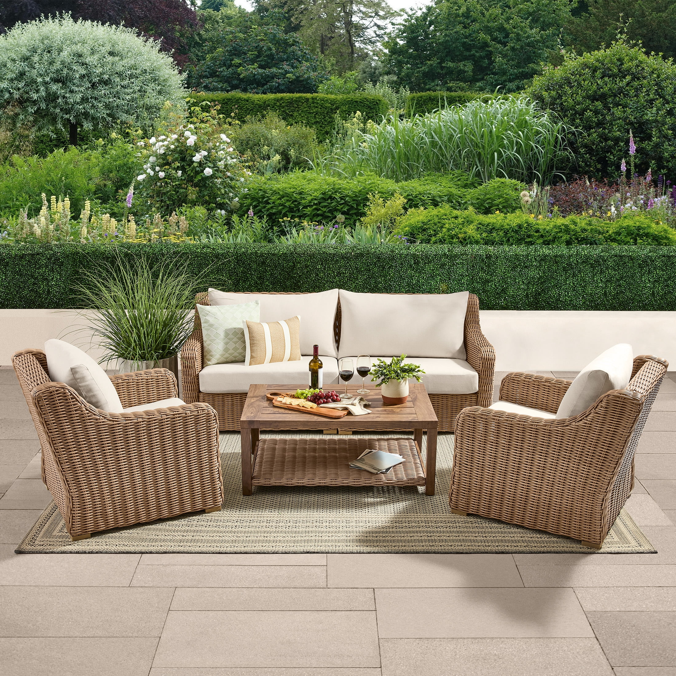 Better Homes & Gardens Bellamy Outdoor 1pc Sofa, Tan Wicker/Cream Cushion