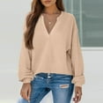 thumbnail image 3 of Womens V Neck Waffle Knit Shirts Casual Puff Long Sleeve Tops Trendy Loose Tunic Pullover Work Blouses Fall Outfits, 3 of 5