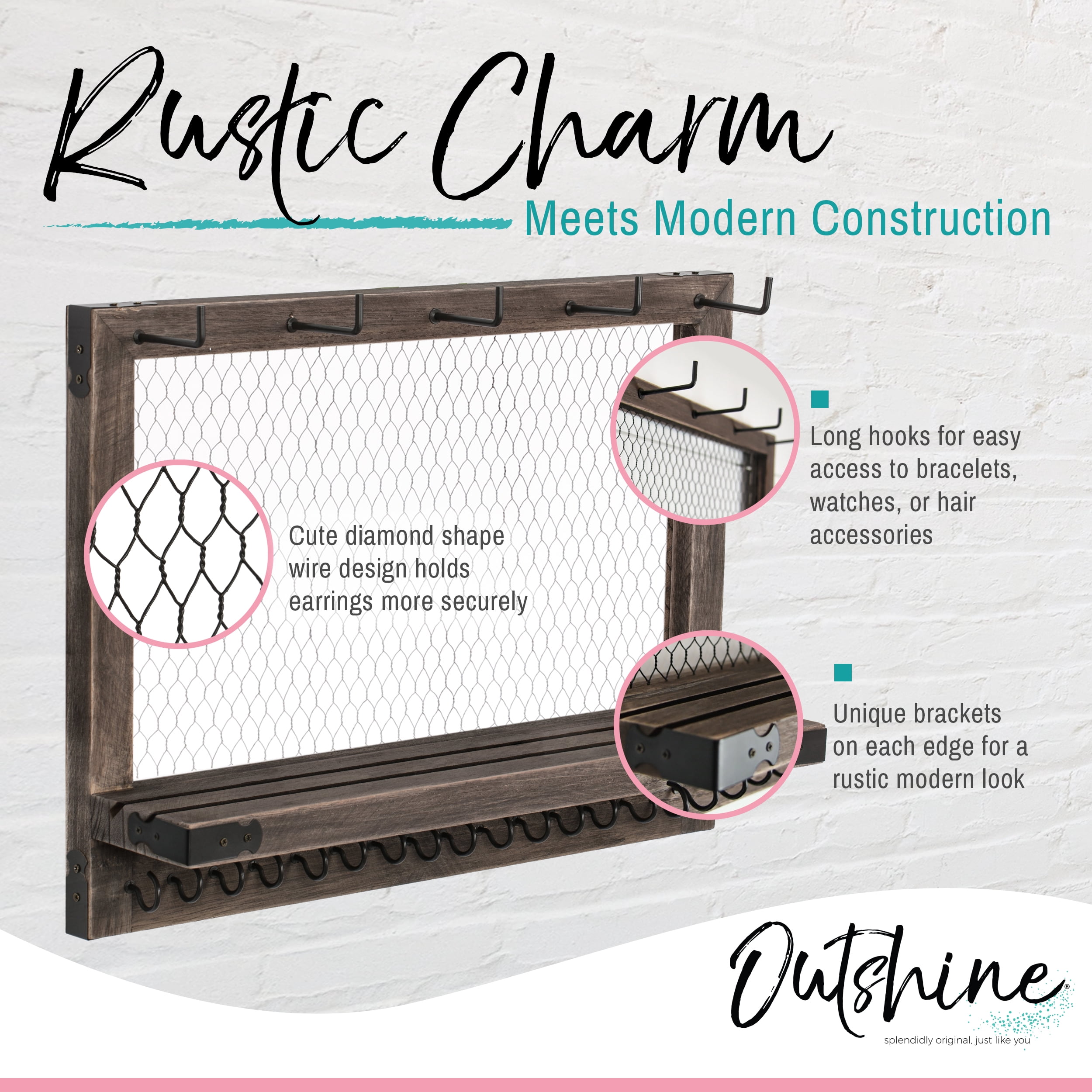 Outshine Wall Hanging Jewelry Organizer | Rustic Jewelry Organizer Hanging on Wall | Western Jewelry Wall Mount Organizer | Wall Mounted Jewelry Organizer | wall jewelry organizer wall mounted