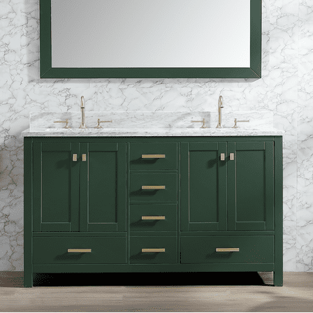 Pre-Assembled Bathroom Vanity Set with White Quartz Countertop&Back Splash (Green, 60 Inches)