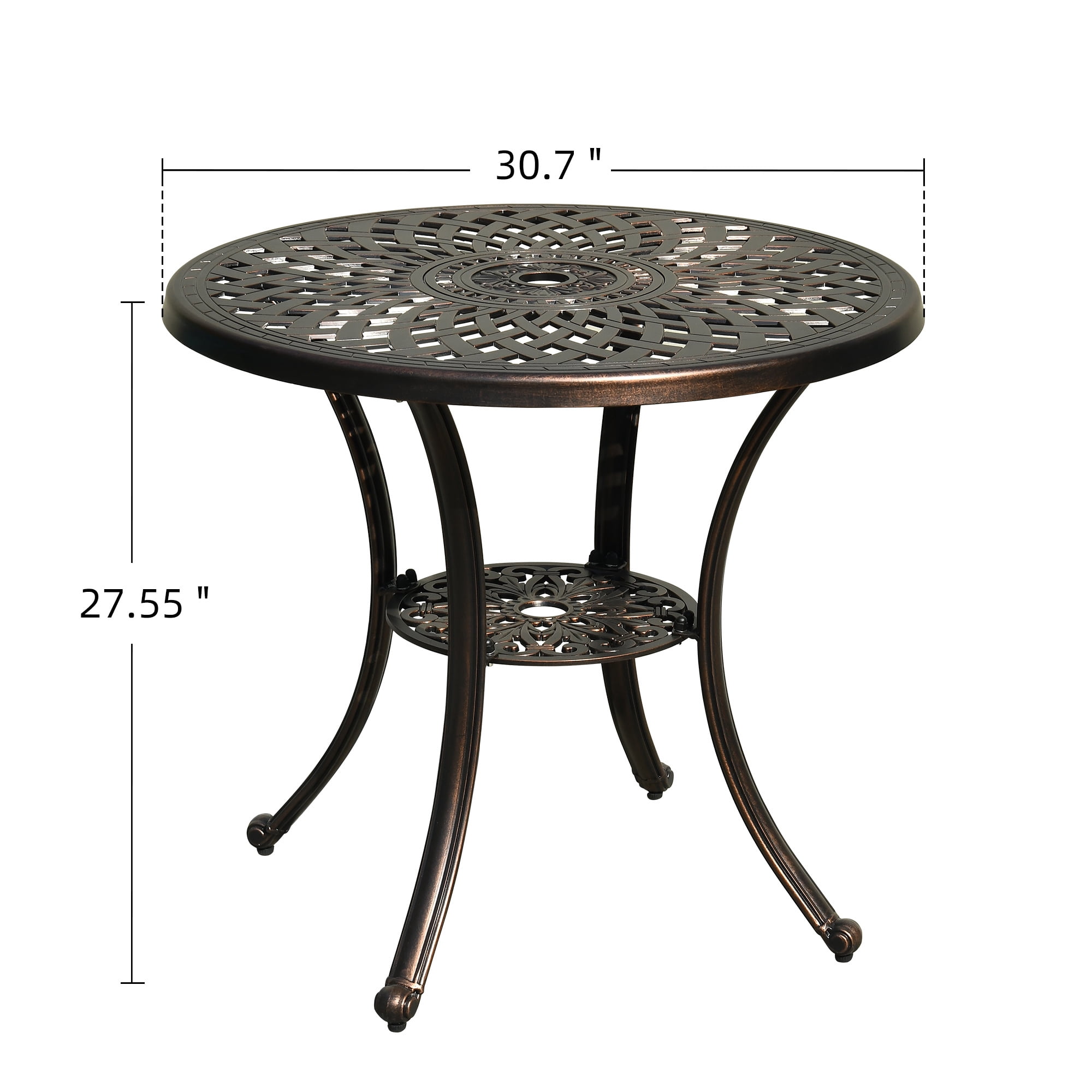 Uforic 30 Inch Round Outdoor Patio Dining Table, Cast Aluminum Bistro Table with Umbrella Hole, Weather Resistant Side Table for Garden Backyard Porch, Hammered Bronze Finish