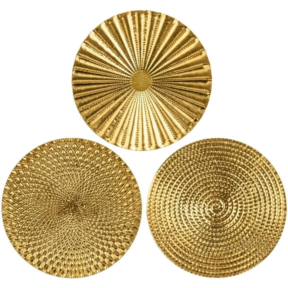 3Pcs 12" Gold Wall Decor Metal Starbursts Radial Plate Wall Art Modern Accent Hanging Wall Decorations