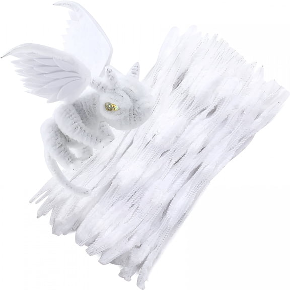 CCOCC 100 PCS White Pipe Cleaners Crafts Supplies, Bump Chenille Stems Pipe Cleaner
