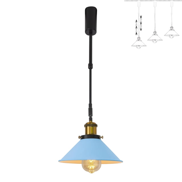 FSLiving Lampe Suspendue de Rail à Hauteur Réglable, Type J, Projecteur de Chenilles Élévatrices Rétractable avec Tige Télescopique, Lampe à Monture Réglable, Tige Juno, Couvre-Lampe Bricolage, Bleu - 1 Lumière