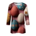 thumbnail image 4 of HAVUITYY Easter 3/4 Sleeve Sweater for Womens, Cute Bunny Eggs Pattern Crew-neck T-Shirts, Spring Oversized Casual Tops, 4 of 5