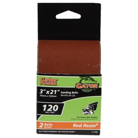 Gator 3145 Sanding Belts, Aluminum Oxide, 120-Grit, 3 x 21 In., 2-Pk. - Quantity 5