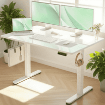 INNOVAR Glass Standing Desk, 48x24 inch White Standing Desk Adjustable Height Electric Stand up Quick Install for Computer Desks, Super White