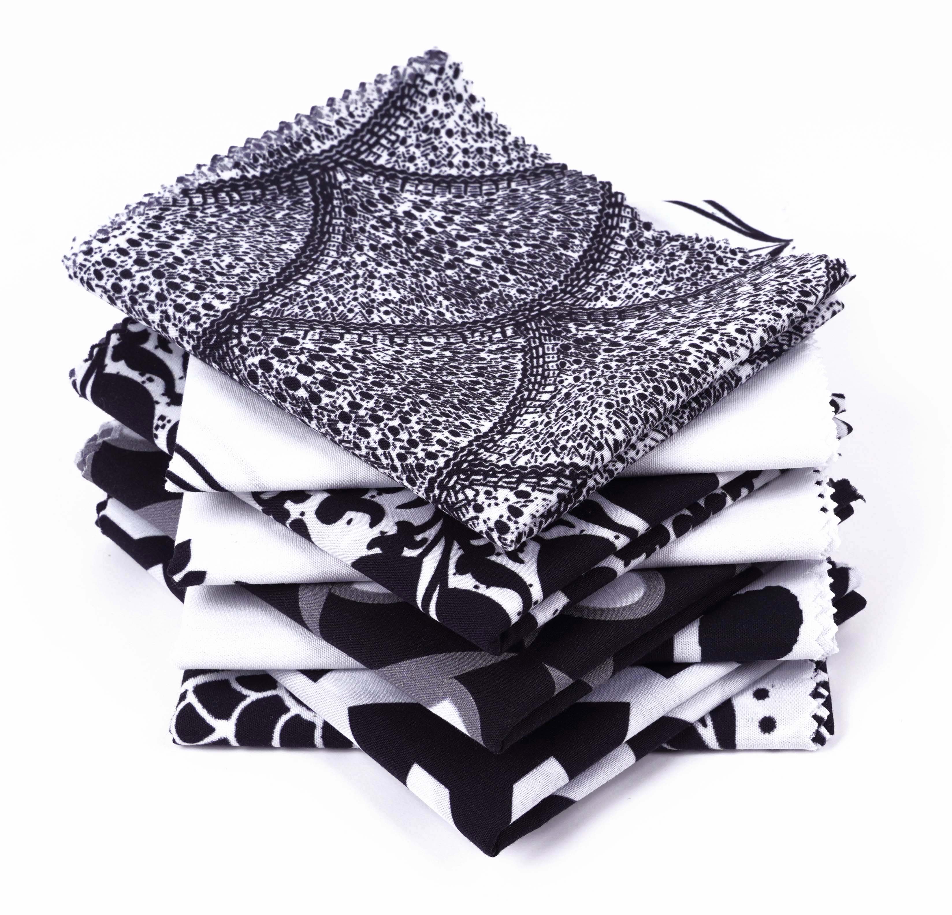 Soimoi 8 Pc Fat Quarter Bundle -Asian BlockPrint 18"x 22"DIY Patchwork-100% CottonPre-Cut Quilting Fabric (White & Black)