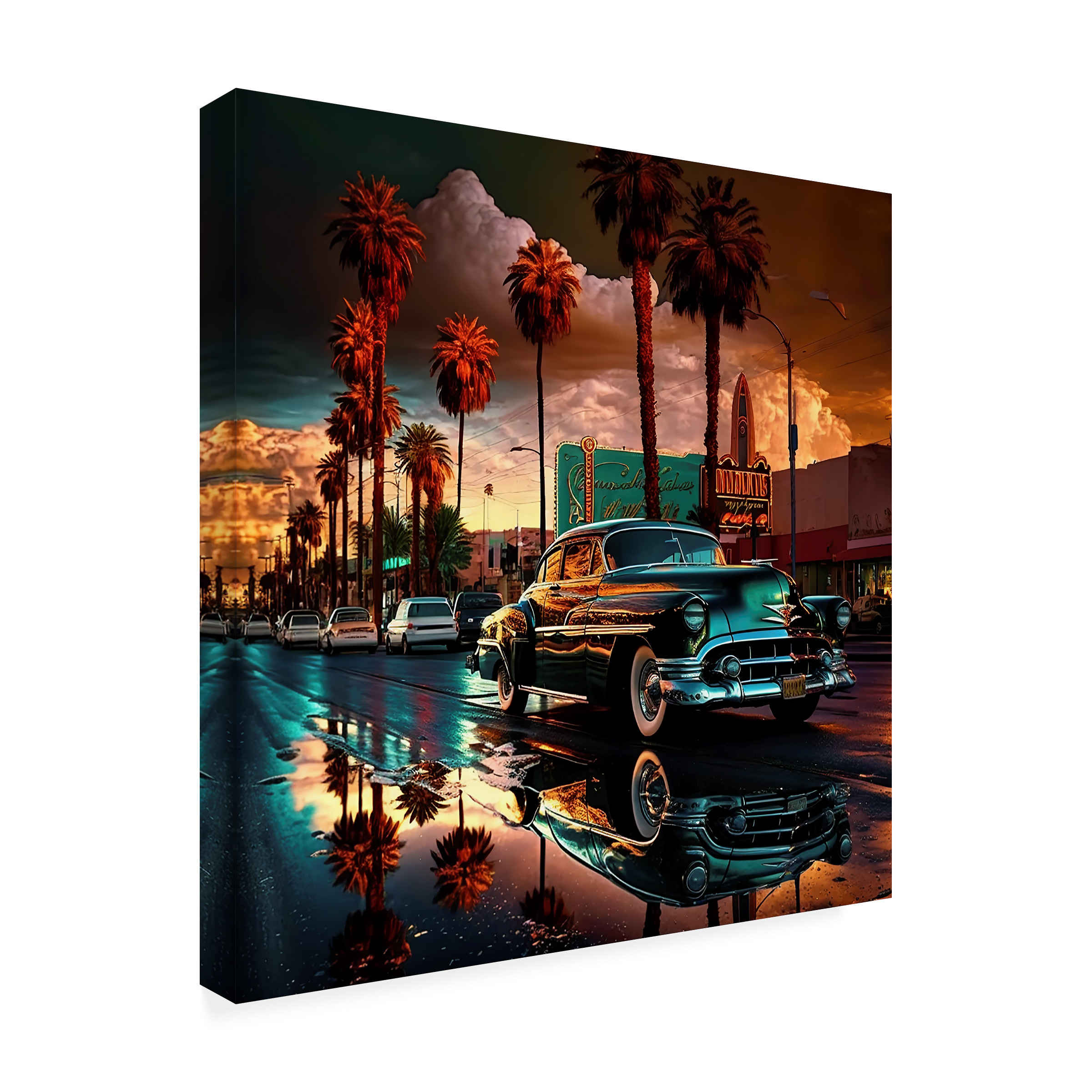 Canvas Wall Art - Ray Heere 'Las Vegas Strip Cadillac 19' Wall Art for Living Room, Bedroom, or Office Décor by Trademark Fine Art - 24 x 24 Inches