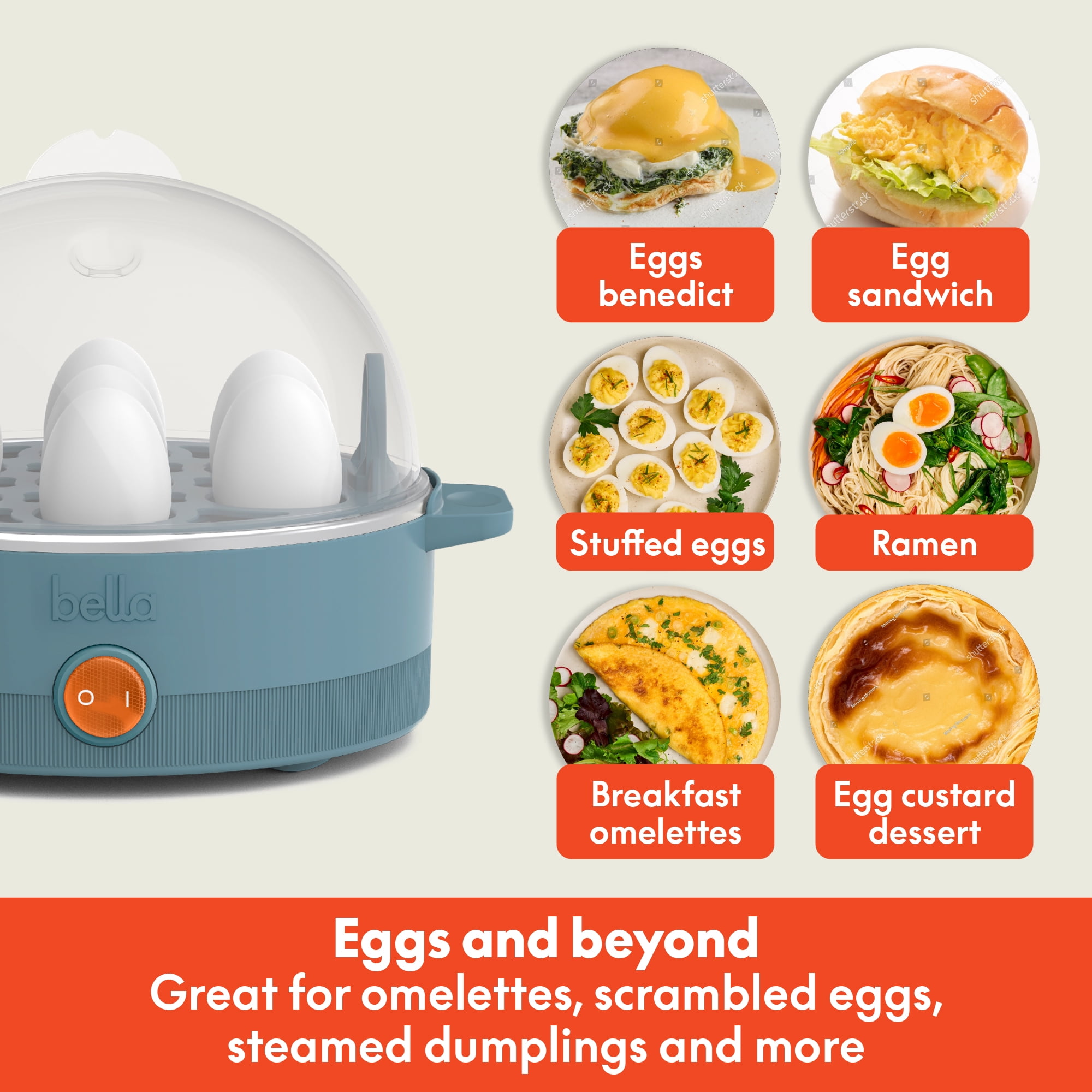 bella 7-Egg Electric Egg Cooker for Hard, Soft Boiled Eggs, Surf