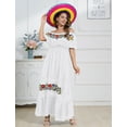 thumbnail image 5 of IDOPIP Women Mexican Dress Off Shoulder Floral Embroidered Long Maxi Dress Traditional Fiesta Dresses, 5 of 9