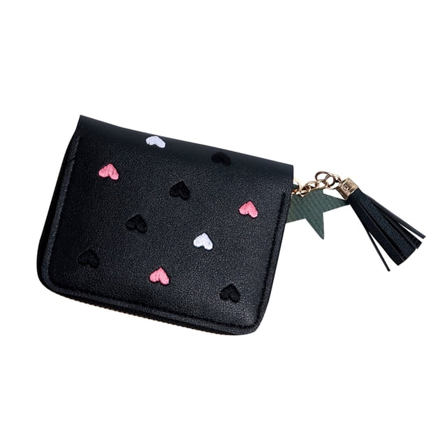 Women's Large Capacity PU Leather Heart Shaped Foldable Multi Functional Wallet Card Case Purse & Makeup Bag