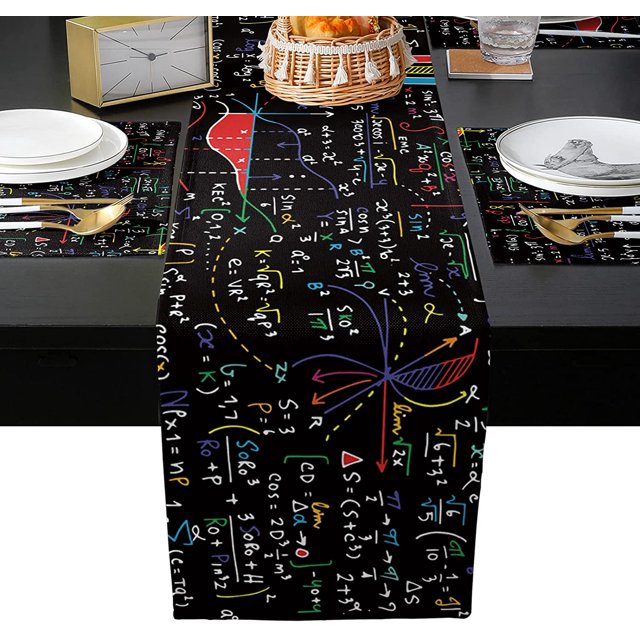 Mathématiques Diagramme de Formule Coordonner l'Axe Toile de Jute Tapis de Table et Sets de Table Ensemble de 6, Math Noir Décor de Table à Manger Lavable Ensemble pour Cuisine, Fête, Banquet, 13 "x90"