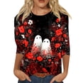thumbnail image 2 of Womens Casual Halloween 3/4 Sleeve Crew Neck Tee Shirts Pumpkin Shirts Thanksgiving Fall Tops, 2 of 7