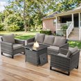 thumbnail image 2 of PARKWELL 4 Pieces Outdoor Sofa Furniture Sets with 30" Fire Pit Table and Lounge Armchair for Patio Garden Poolside Deck,Gray Wicker and Gray Cushions, 2 of 8