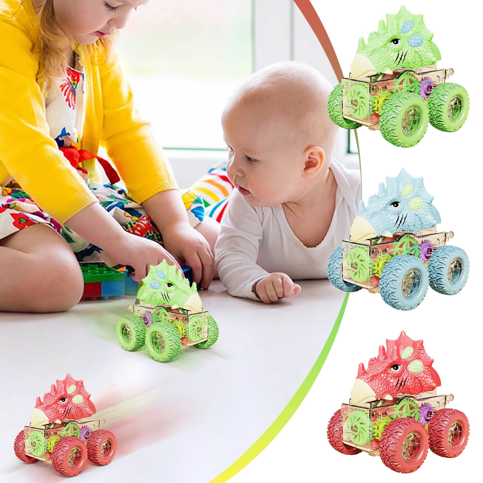 FEOLGEHLY 3 Pcs Dinosaur Construction Truck Pull Back Toys, Baby Car Toys for Toddlers 1-3 3-5, Christmas Stocking Stuffers for Kids, Holiday Christmas Birthday Gifts Party Favors, Goodie Bag