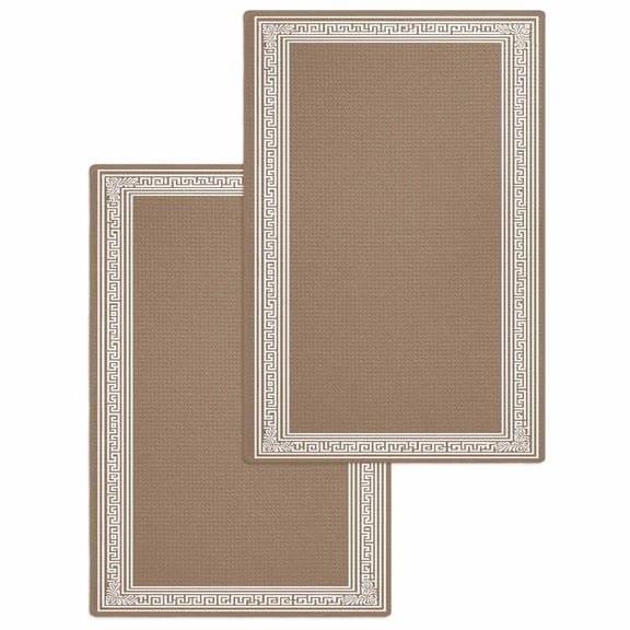 Brown Geometric Kitchen Dish Towels for Drying Dishes Set of 2, Vintage Greece Key Waffle Weave Microfiber Hand Tea Bathroom Towels Quick Dry & Absorbent Towel 15.7x23.6
