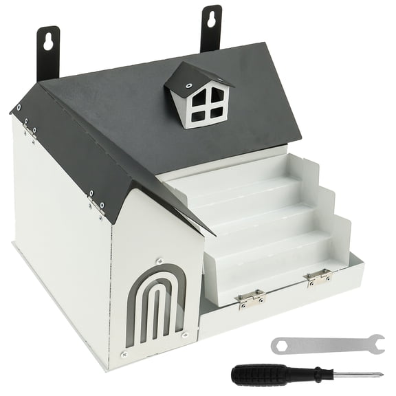 Keyohome Squirrel Feeder Metal Squirrel House Outdoors Squirrel House Box Decorative Squirrel Nesting House Squirrel Picnic Table with Drainage Hole Squirrel Box for Patio Balcony