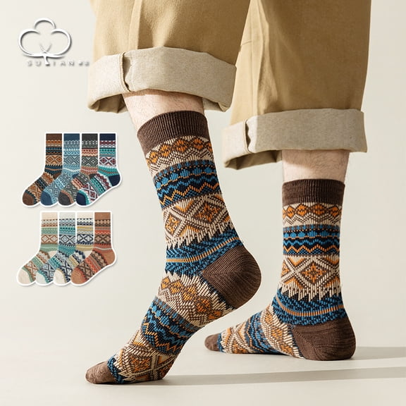 3 Pairs Womens Men Vintage Cozy Crew Socks Soft Cute Neutral Cotton Socks Exquisite Patterns Socks Gift