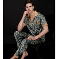 thumbnail image 4 of Men's Silk Satin Short Sleeve Pajamas Set Dragon Pattern Pj Sets Loungewear Button-Down Sleepwear, 4 of 7