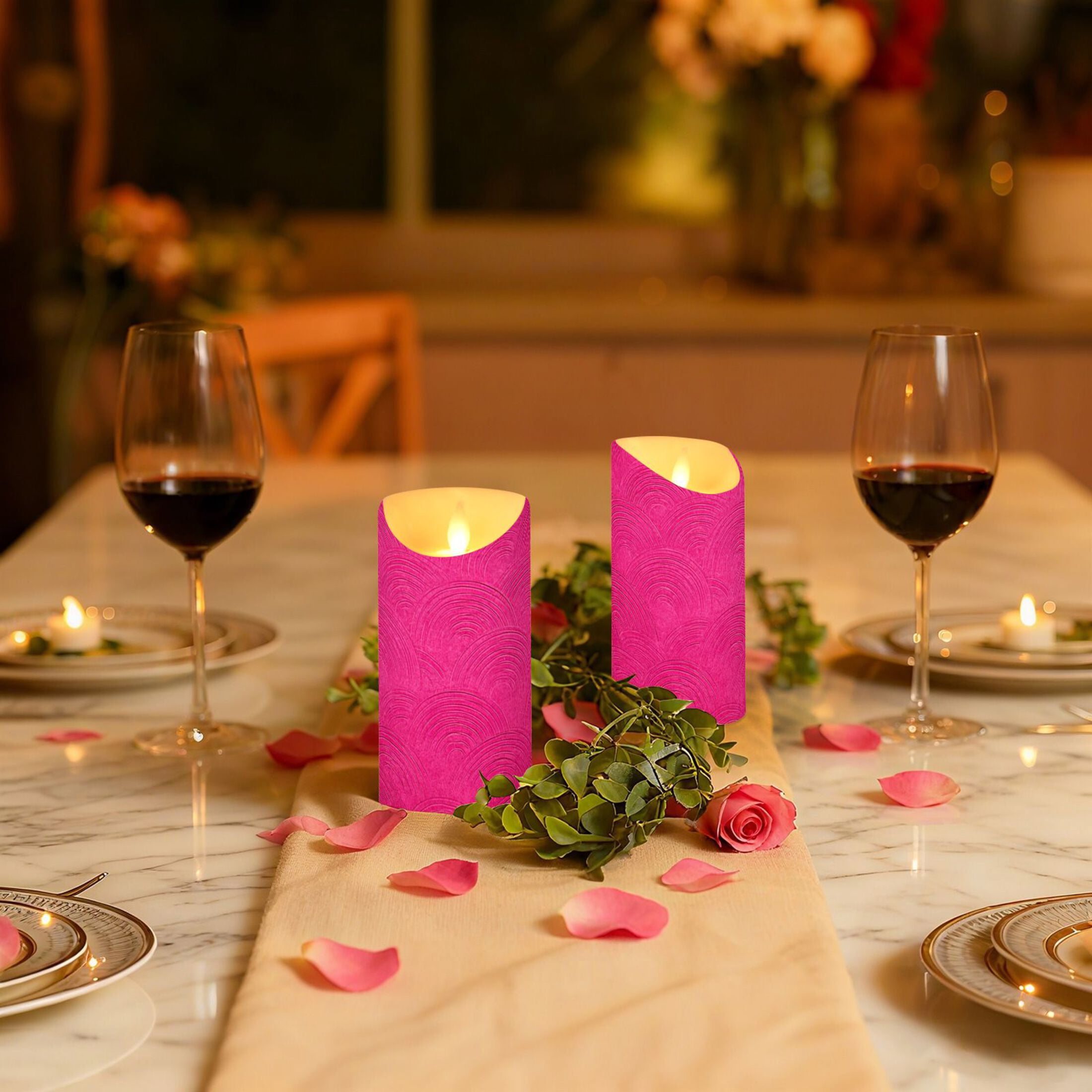 Hot Pink Background with Waves Flickering Flameless Candles with Remote Timer Battery Operated LED Tealight Set of 2 M