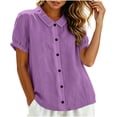 thumbnail image 4 of Yutgune Women's Trendy Cotton Linen Top Casual Solid Color Short-Sleeved Button-Down Blouse Collar Shirt, 4 of 9