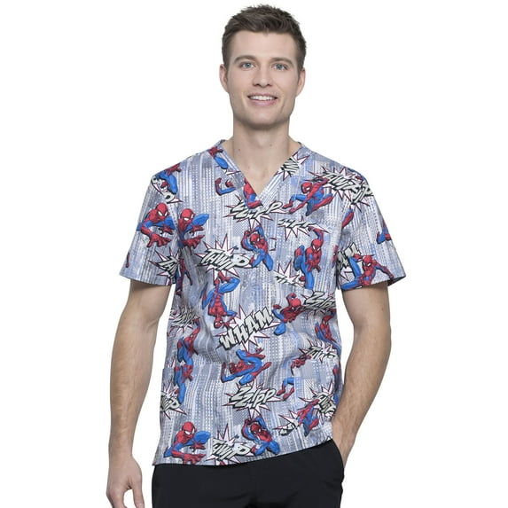 Tooniforms Men Scrubs Top, V-Neck, TF740, M, Webbed Wonder