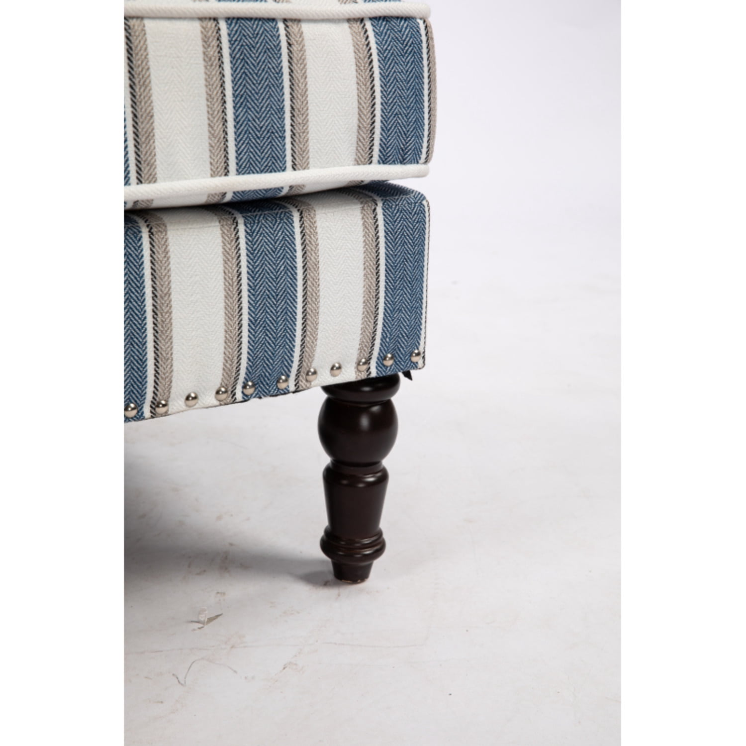 DIANJIE Upholstered Accent Chair, Vintage Armchair with Blue White Striped en Fabric and Nailhead Trim for Living Room