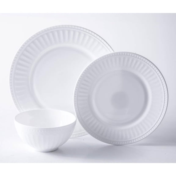 Gibson Ultra 142770.12 Ultra by Gibson Swanton Arch Break-Resistant Opal Glass Dinnerware Set, White - 12 Piece