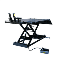 Atlas Automotive Equipment 1005-KIT Hi-rise Motorcycle and ATV Lift with Retractable Casters, 1,500lbs. Capacity, Air/Hydraulic Operated, Diamond Plate Surface, 6) Locking Heights, Extra Tall/Wide