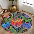 thumbnail image 2 of Round Rug 7Ft Washable Non-Slip, Abstract Tulip Flowers Circle Area Rugs for Living Room Bedroom, Spring Colorful Floral Leaf Plant Indoor Floor Mats Carpet Runner for Home Decor Aesthetic, 2 of 8