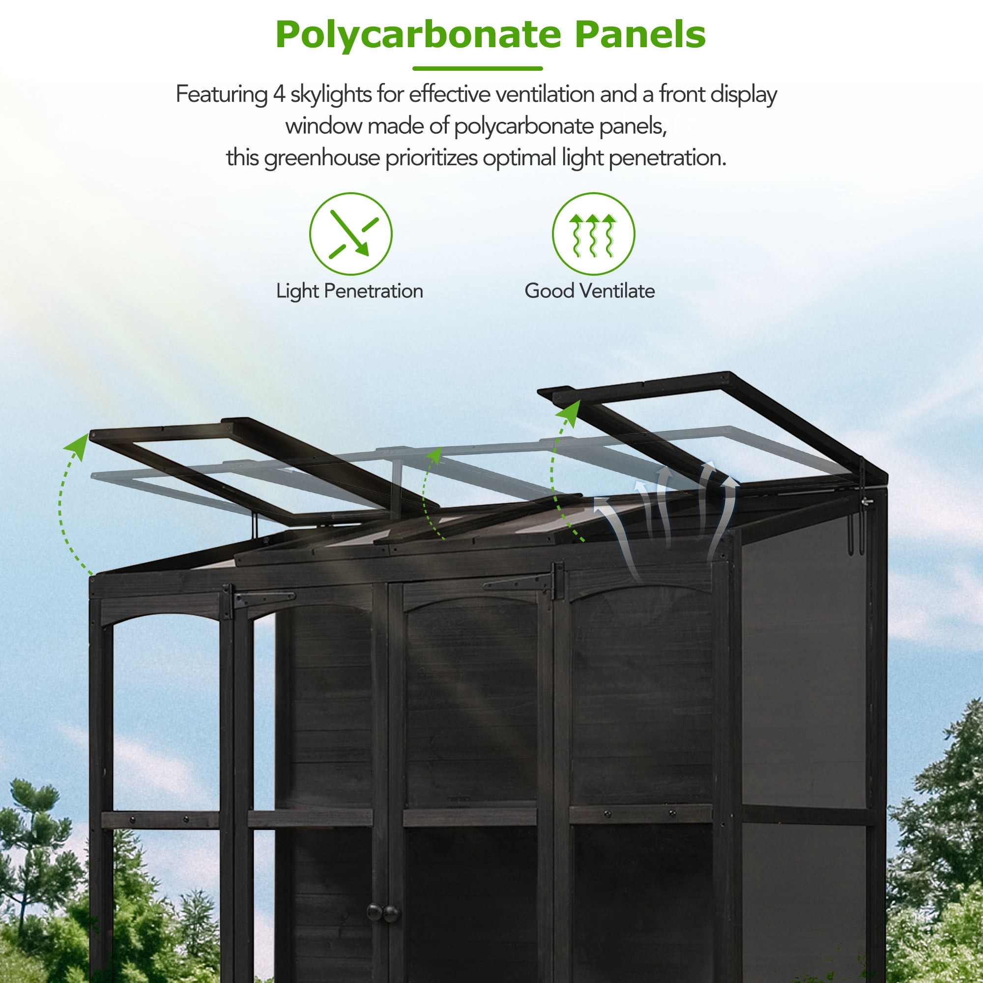 Mintazer 78" Walk-In Greenhouse, Outdoor Plant Gardening Greenhouse with 4 Independent Skylights & 2 Folding Middle Shelves, White
