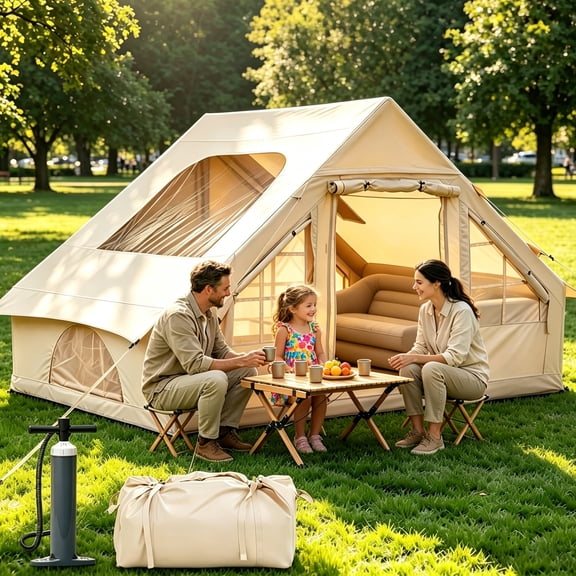 Akaber Inflatable Tent for 4-6 with Skylight, Family Camping Tent with Pump & Storage Bag, Stove Jack, 420D Oxford Waterproof Canopy Air Tents