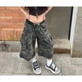 thumbnail image 5 of Women’s Vintage Camouflage Wide Leg Jeans, High Waist Loose Fit Straight Cargo Denim Cropped Pants, Casual Everyday Wear, Belt Not Included, 5 of 7