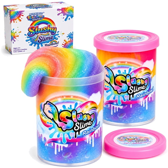 BUSAURUS Rainbow Slime for Kids 2-Pack 8.5 oz Non-sticky Colorful Butter Slime Kits