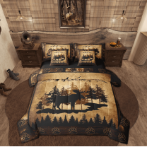 Manfei Rustic Farmhouse Bed in a Bag Twin size, Vintage Brown Bed Set, Wildlife Deer Reversible Bedding Twin Size, Ultra Soft Bedroom Decoration, 7pcs