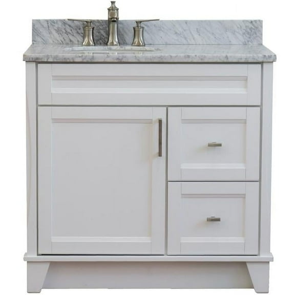 Bellaterra Home 400700-37L-WH-WMOL 37 in. Carrara Marble & Left Door, Left Sink Single Vanity, White