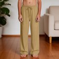 thumbnail image 6 of OGLCCG Boys Cotton Linen Casual Beach Pants Elastic Waist Drawstring Wide Leg Vacation Trousers with Pockets Loose Lounge Trousers 4-14 Years, 6 of 8
