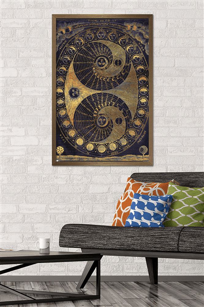 Tina Lavoie - Golden Elements Of The Moon Astronomy Chart Wall Poster, 22.375" x 34", Framed