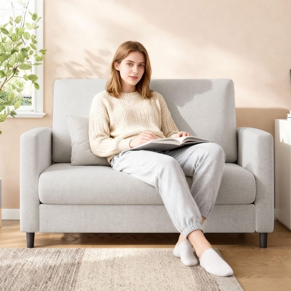 Beige Loveseat Sofa 52 Inches Mid-Century Modern Comfy Couch For Small Spaces Living Room Bedroom