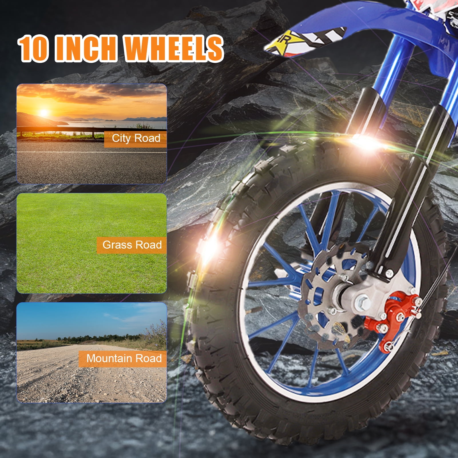 Fompes 2-Stroke Kids Dirt Bike 49cc Gas Power Motocross Off Road Mini Motorcycle Pocket Motorbike with Front Rear Disc Brakes Shock Absorption Springs Ideal Birthday for Boy Girl