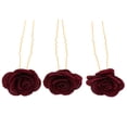 thumbnail image 2 of 3 piezas de horquillas para bodas Flores Accesorios para el cabello nupcial para peinado nupcial, horquillas en apariencia de U Pinza para el cabello Vino rojo Yinane Pasadores de pelo de flores nupciales, 2 of 8