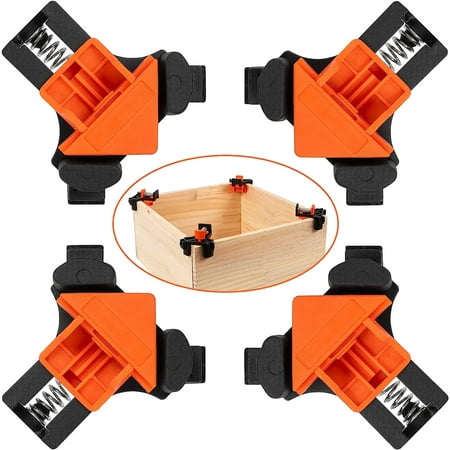 

90 Degree Angle Clamps Woodworking Corner Clip Right Angle Clip Fixer Set of 4 Clamp Tool with Adjustable Hand Tools (orange+black)