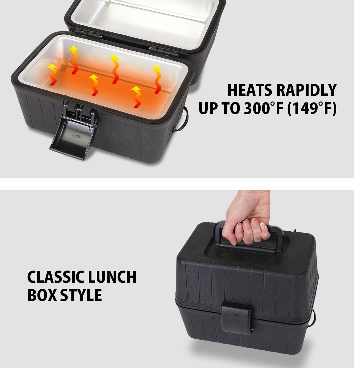 Koolatron 12V Heating Lunch Box Stove 1.6 Qt, 1.5 L, Classic Construction Worker Classic Black Lunchbox for Car, SUV, Truck, RV, Boat